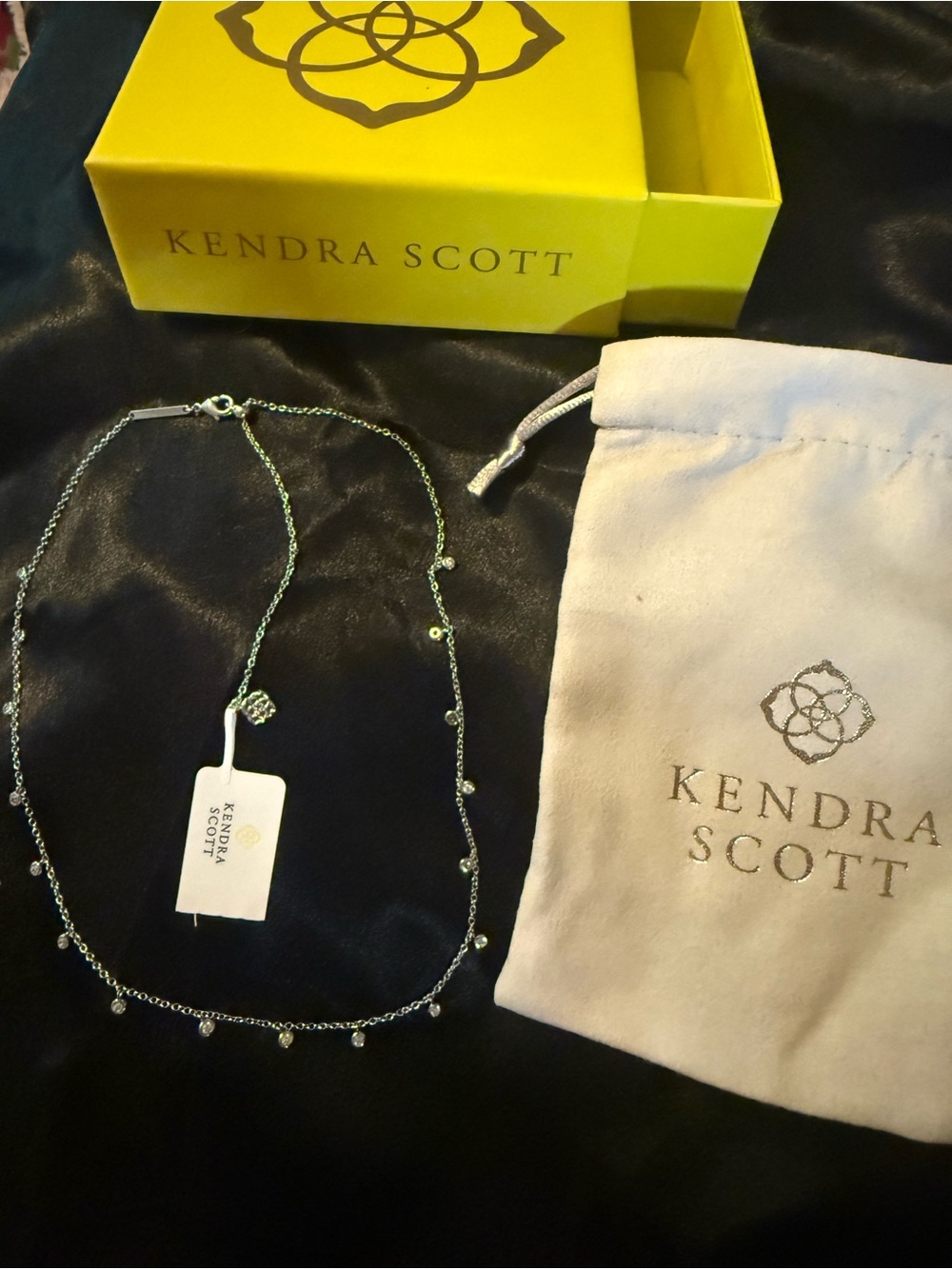 Kendra Scott Amelia style chain necklace with cubic zirconia station beads,